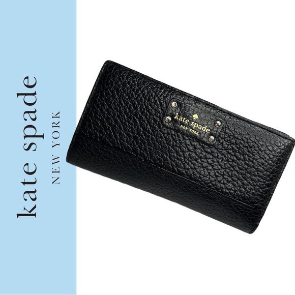 kate spade Bay Street Black‎ Pebbled Leather Stacy Wallet - Picture 1 of 3